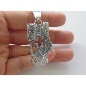 925 Sterling Silver Bracelet Bangle Egyptian Revival Pharaoh Queen Nefertiti 7"